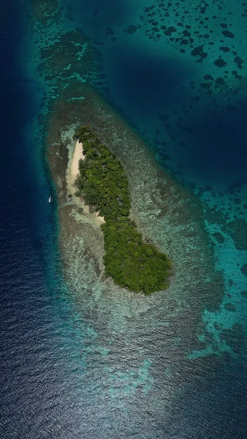 Breathtaking Remote Beach and Isolated Cliffs Togian Islands Aerial Stock Footage 338166673