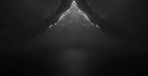 Breathtaking SciFi Empty Smoke Light Turquoise Alien Hangar Tunnel Futuristic Stock Illustration