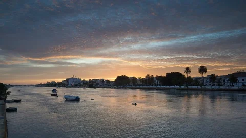 Breathtaking Sky at Dusk Time-Lapse Guadalete River Puerto de Santa Maria Stock Footage 118995204