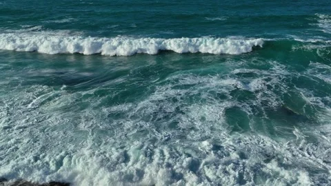 Breathtaking Slow Motion View Of Ocean Waves Crawling. Aerial Shot Stock Footage 256771692