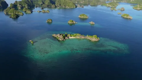 Breathtaking Small Sand Beach and Turquoise Lagoon Misool Aerial 動画素材 337799437