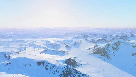 A breathtaking snowy mountain range seen from above during a plane journey Ilustração Stock