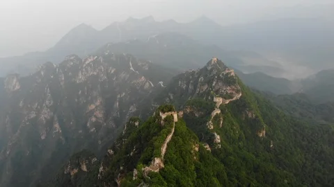 Breathtaking Soaring Over Great Wall Of China Stock Footage 93884883