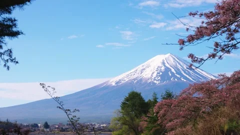 Breathtaking Spring View of Mt Fuji, Spring Japan Establishing Shot 4k Stock Footage 340780320