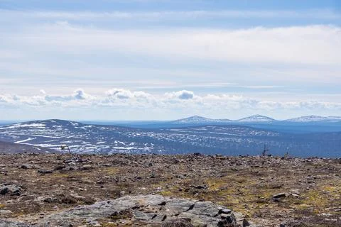 Breathtaking springtime landscape view over the vast wilderness and rolling h Stock Photos