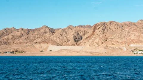 A breathtaking summer landscape panorama of the dahab coast featuring a crystal  Фото