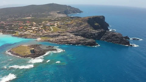 Breathtaking summer view of Falcone cape and Torre della Pelosa tower. Stock Footage 123345951