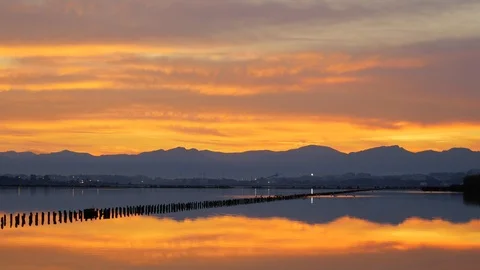 Breathtaking Sunset, Idyllic Landscape, Clouds Dusk and Lake, Time-lapse, 4K Stock Footage 93151943