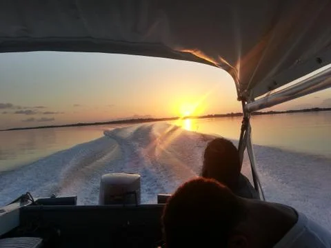 Breathtaking sunset over the glasses harbor in the bahamas Stock Photos