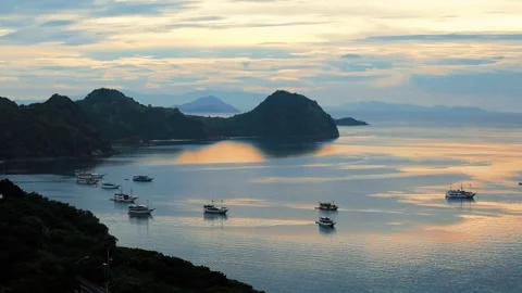 Breathtaking sunset over the harbor in Labuan Bajo Komodo Indonesia Stock Footage 308181666