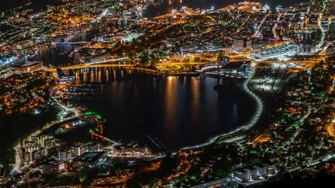 Breathtaking Timelapse of Bergen's Skyline at Night Stock Footage 309566086