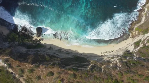 Breathtaking Top Down Aerial Shot Of Diamond Beach Thousand Islands at Nusa P Stock Footage 113881298