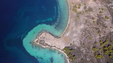 Breathtaking top down view of beach in Halkidiki, Greece Stock Photos