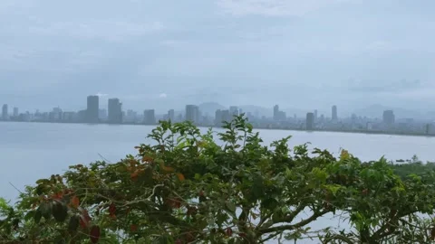 Breathtaking Top View of Son Tra Peninsula and Winding Mountain Pass, Da Nang Stock Footage 331336146