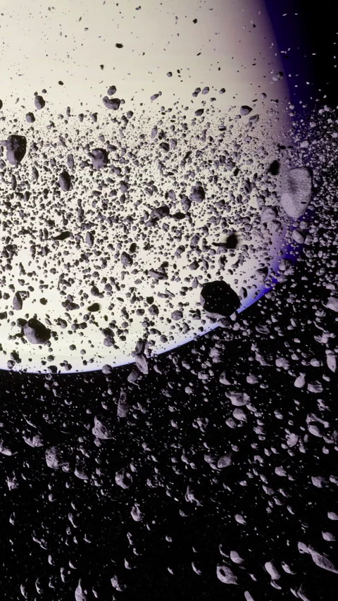 Breathtaking view of celestial wonders showcasing rings and asteroids in space Vídeos de archivo 341414026