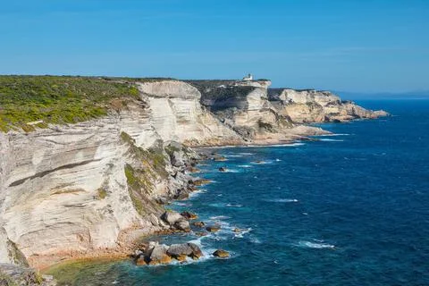 Breathtaking view of cliffs near old town Bonifacio. Stock Photos