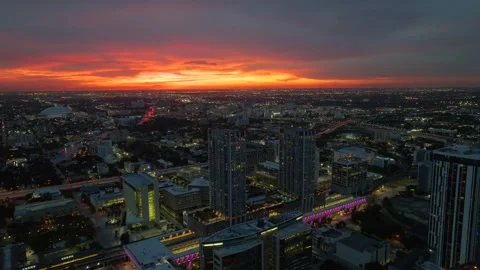 Breathtaking view from drone of Miami skyline during sunset. Fantastic cityscape Stock Footage 247702646
