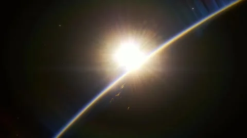 Breathtaking view of Earth from space, showing a radiant sunrise Stock Footage 271629357