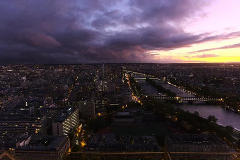 Breathtaking view from the Eiffel Tower at sunset, Paris Foto stock