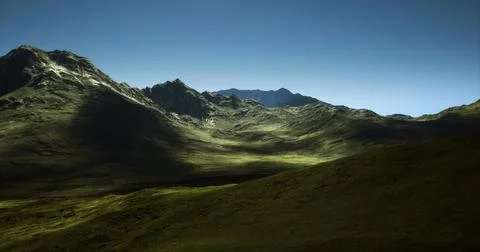 Breathtaking view of expansive mountain landscape under clear blue sky Stock Illustration