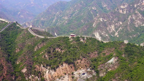 A breathtaking view of the Great Wall of China stretching across the green .. Stock Footage 287018147