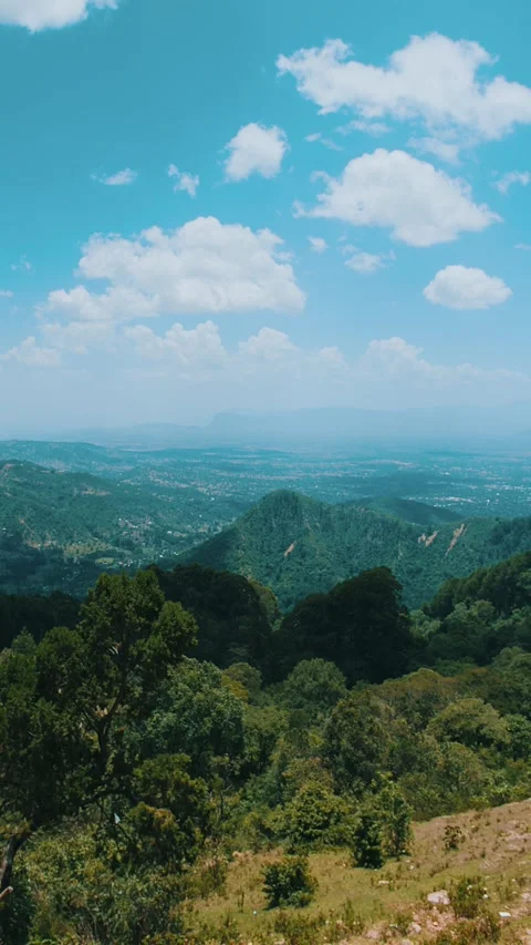 Breathtaking view of green mountain ranges and settlements with houses and farm Vidéo 317039276