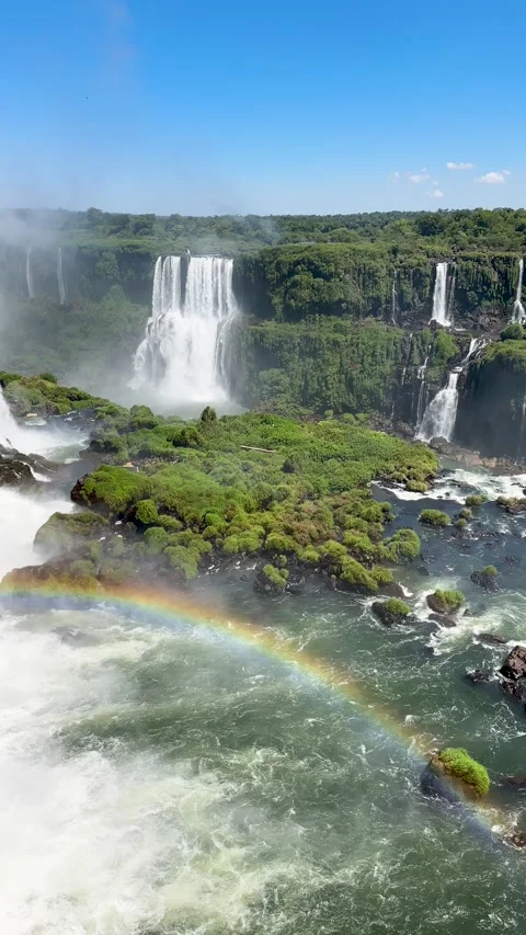 Breathtaking view of Iguazu Falls with a rainbow mist Stock Footage 341004508