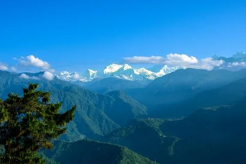 Breathtaking view of Kanchenjunga mountain range in Sikkim Stock Photos