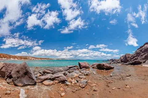 Breathtaking view of Kos shoreline, featuring golden sands and crystal-clea.. Foto stock
