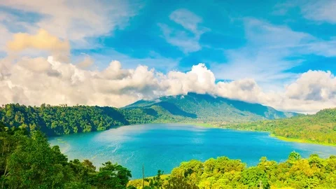 A breathtaking view of a lake inside a volcano crater Stock Footage 76281384