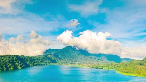 A breathtaking view of a lake inside a volcano crater Stock Footage 76284103