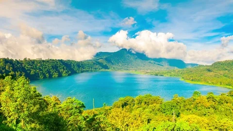 A breathtaking view of a lake inside a volcano crater Stock Footage 76284131