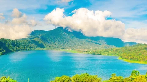 A breathtaking view of a lake inside a volcano crater Stock Footage 76284436