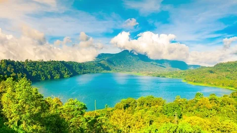 A breathtaking view of a lake inside a volcano crater Stock Footage 76289660