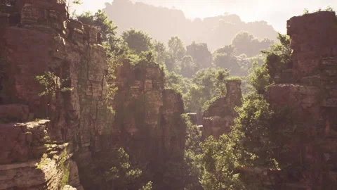 Breathtaking view of lush rock formations in the Philippines during golden hour Видео 311918150