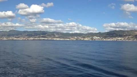 Breathtaking View of Messina from the Ferry Crossing the Strait of Sicily Stock Footage 314017562
