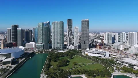 Breathtaking view of Miami Downtown featuring iconic Thousand Museum. Panoramic Stock Footage 274425582