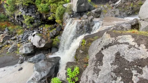 Breathtaking view of the mountainous two-stage waterfall Stock-Footage 140577242