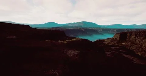 Breathtaking view of mountains and valleys under a cloudy sky 스톡 일러스트