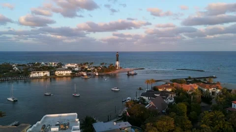 Breathtaking view of Pompano Beach with serene waters and picturesque lighthouse Video stock 274425579