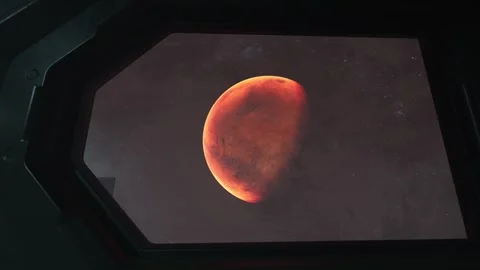 Breathtaking view of the red planet through a porthole. Space exploration. Video stock 304955767