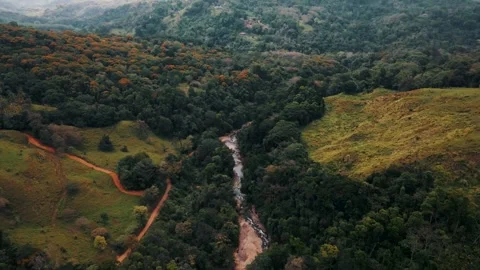 Breathtaking view of the river flowing through green hills Stock Footage 320262872