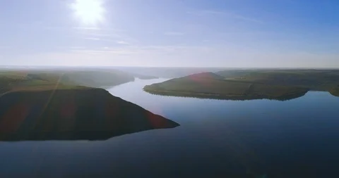 Breathtaking view of river on mountains. Shot from above. Summertime. Horizon Stock Footage 108846733