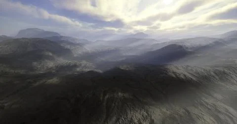 A breathtaking view of rolling mountains captured under a serene sky Stock Illustration