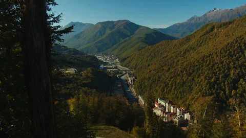 Breathtaking view of rosa khutor village among the majestic caucasus mountain Stock Footage 204049034