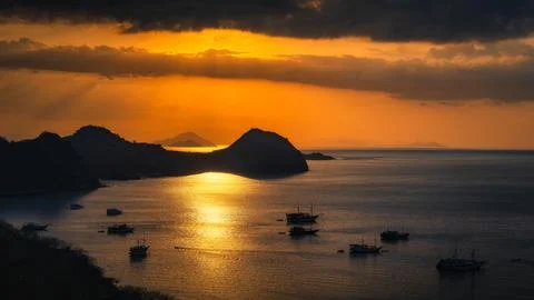 The breathtaking view of a stunning sunset casting beautiful golden reflectio Foto stock