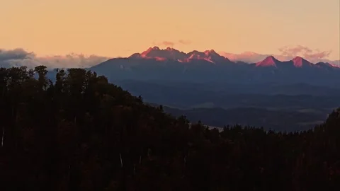 Breathtaking view of Tatra Mountain Range at Sunset, Poland Видео 288183834