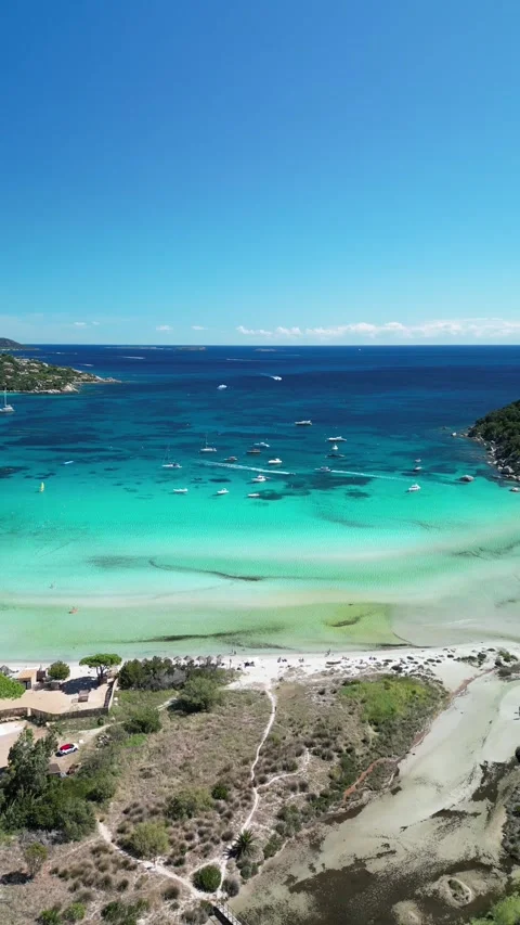 Breathtaking view of the turquoise bay and Santa Giulia beach in Corsica, r.. Stock Footage 284662979