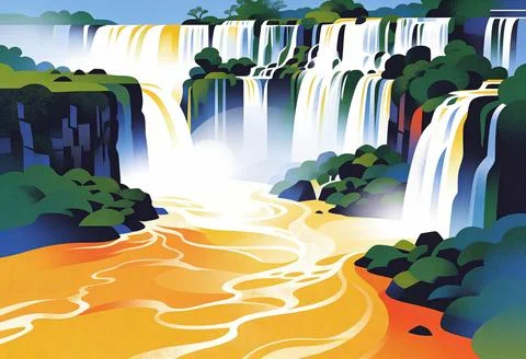 Breathtaking waterfall landscape with vibrant colors and lush greenery Stock Illustration