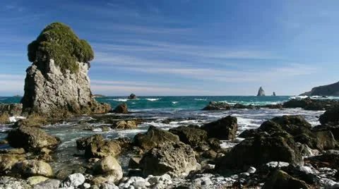 Breathtaking waves in slow motion hit the island of Chiloe in Chile Stock Footage 12454083